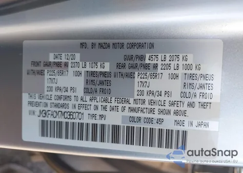 2021 Mazda Cx-5 Touring из США, поврежденный, VIN JM3KFACM7M0360701